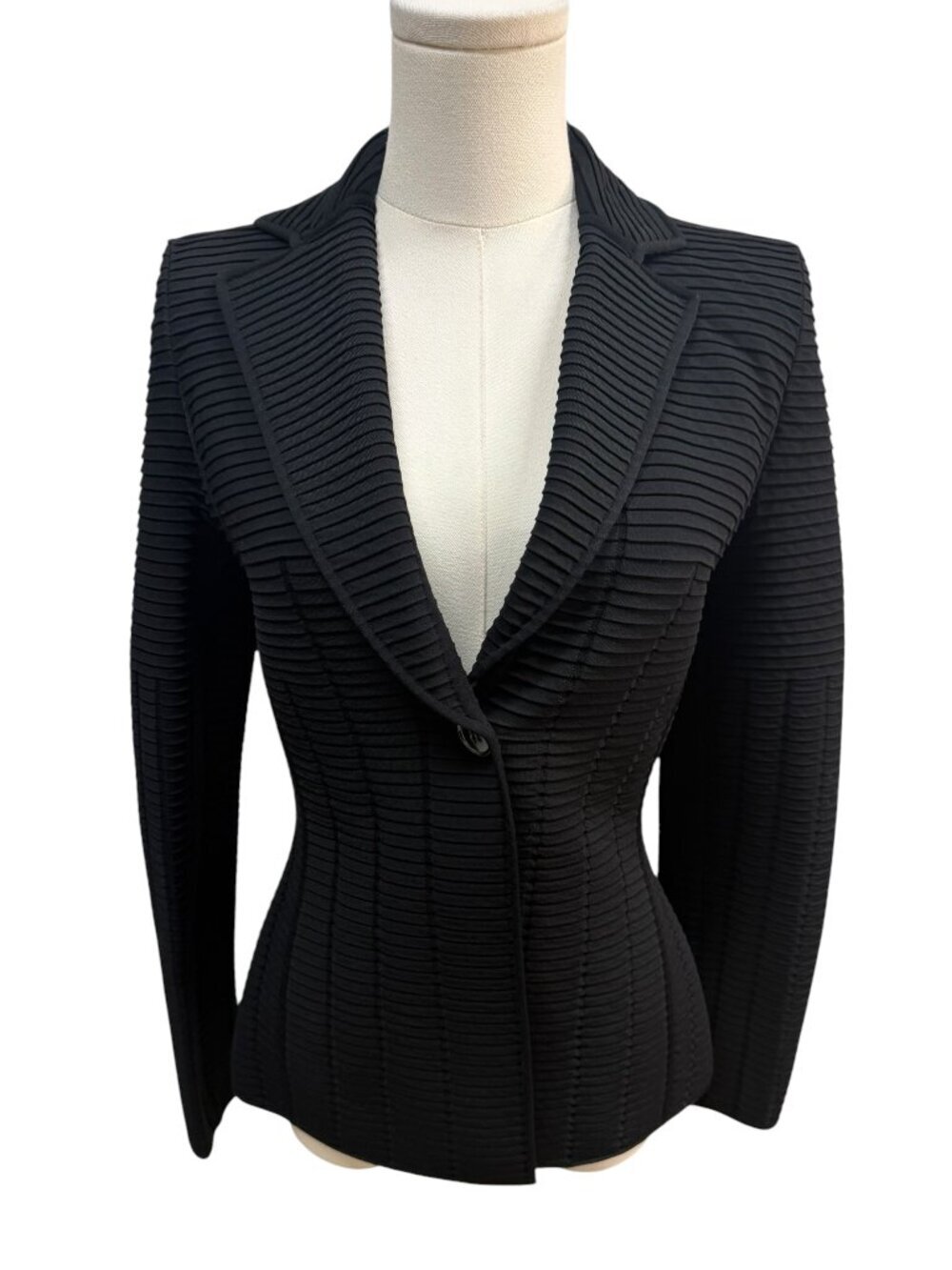 EUC Vintage Giorgio Armani Black Ribbed Pleated Blazer Jacket IT 40 US 4